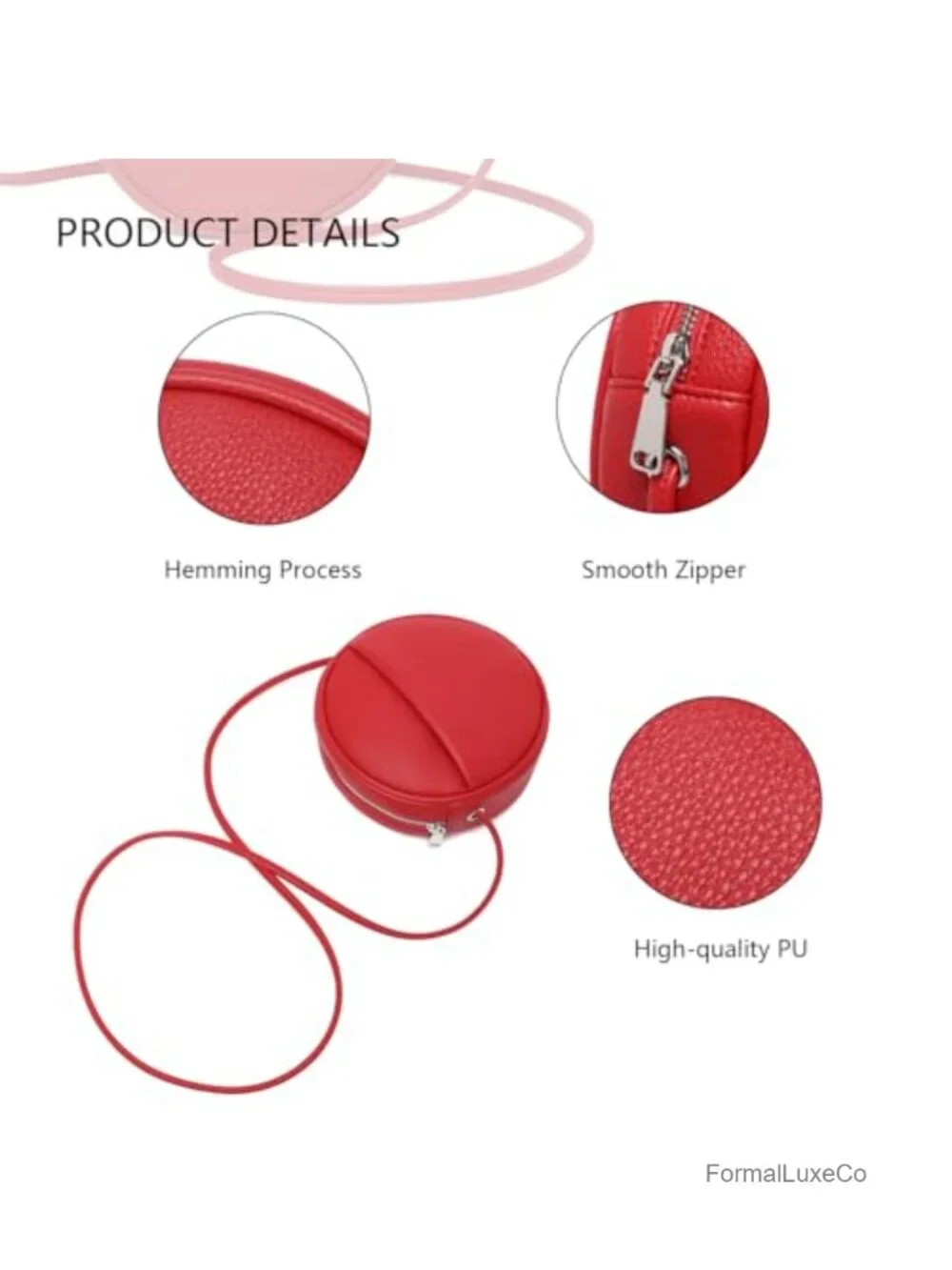 PU Leather Round Crossbody Bag with Adjustable Strap